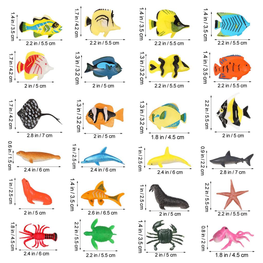 Yardwe Sea Creatures Set of 24 Tropical Fish Realistic Marine Life Miniature Aquarium Bath Educational Prize Gift Toys, Ornaments, Toys, Fish, Crab,