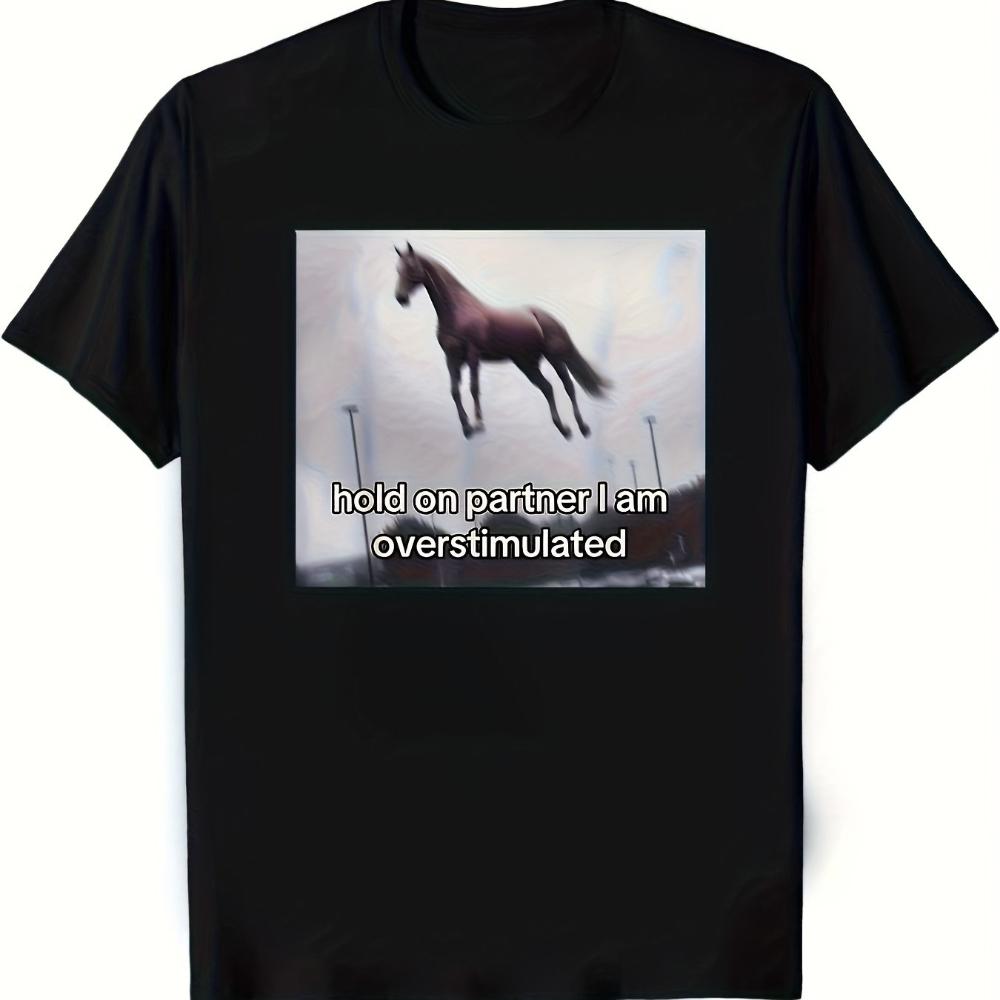 Groovy Hold on Partner Im Overstimulated Western Graphic TShirt Unisex Adult Black Short Sleeve Unisexs Tshirts for Summer S