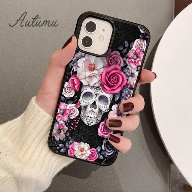 Mexican Skull Flower Phone Case for iPhone 11 12 13 14 Pro Max mini X XR XS SE 2020 6S 7 8 Plus Samsung Galaxy S21 S22 shell