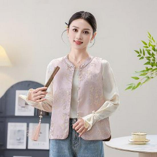 Women s National Style Embroidered Tang Suit Vest: High-End Spring Jacket 3XL розовый