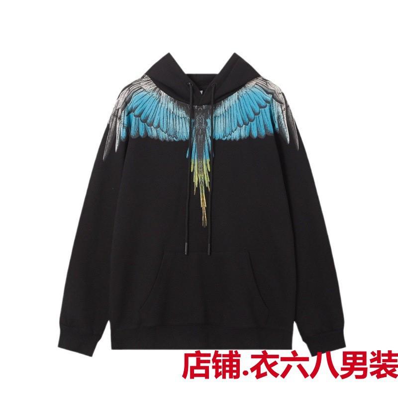 Unisex Hooded Sweatshirt With Animal Wing Print Loose Fit Cotton Pullover Fall Daily Wear