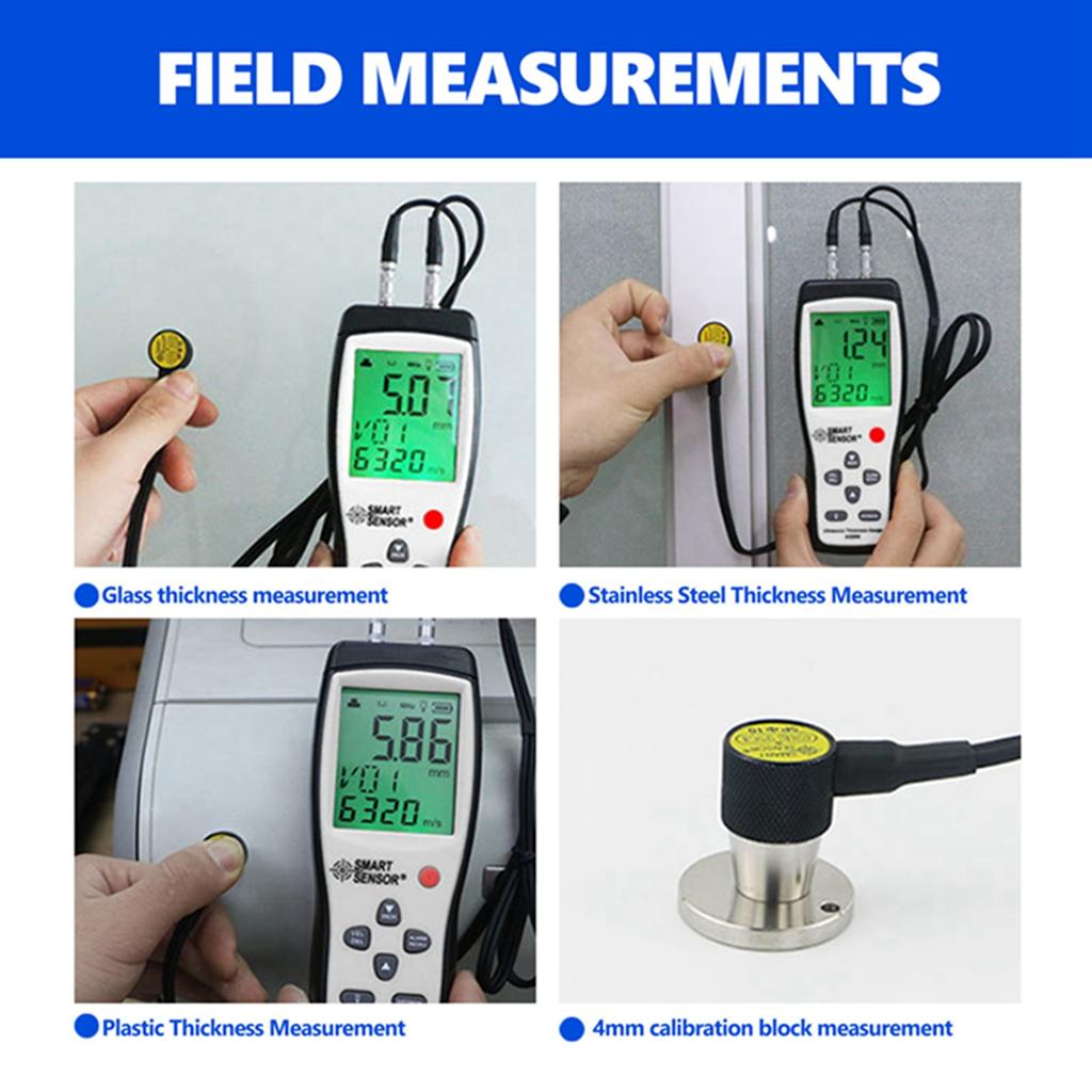 Digital Thickness Gauge SMART SENSOR Digital Ultrasonic Thickness Gauge Sound Velocity Meter Metal Depth Tester AS840