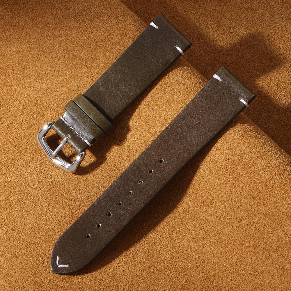 

Handmade Stitching Cowhide Strap for Omega Bracelet Vintage Oil Wax Leather Watch Band 18/19/20/21/22/24mm for Seiko Wristband 18mm зелений