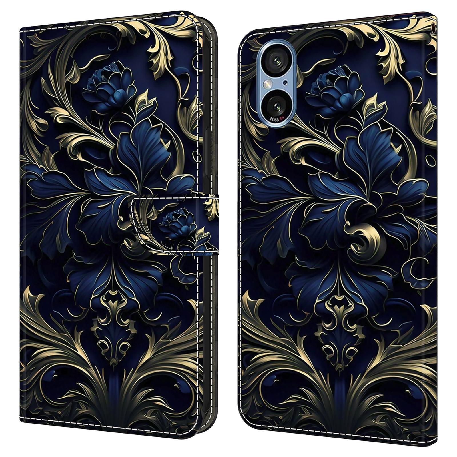 

For Sony Xperia 5 V Case PU Leather Wallet Phone Cover with Stand Blue Flower