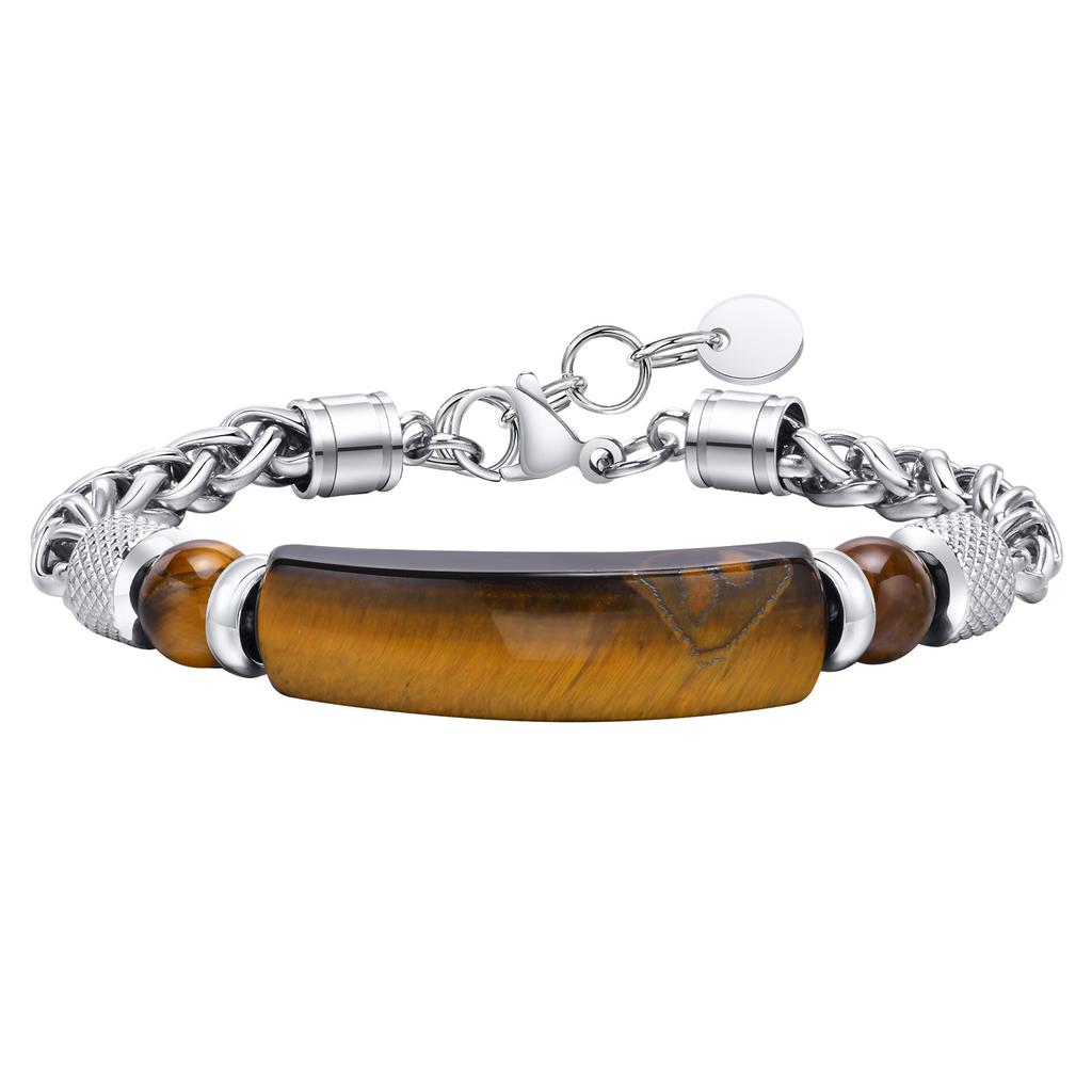 Natural Stone Bracelets for Men, Anti Allergy Stainless Steel Wheat Chain Wristband Gifts for Father Dad Birthday Christmas
