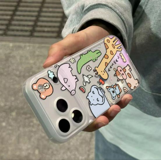 Integrated Button Cartoon Animal Phone Case for Apple 17/16/15/14/13 Pro Max
