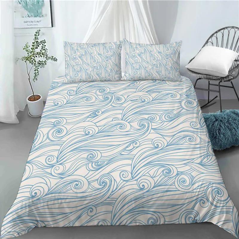 3D Japanese Wave Pattern Duvet Cover Set Fashion Polyester Quilt Cover With Pillowcase For Children Women Home Room Decor Gifts