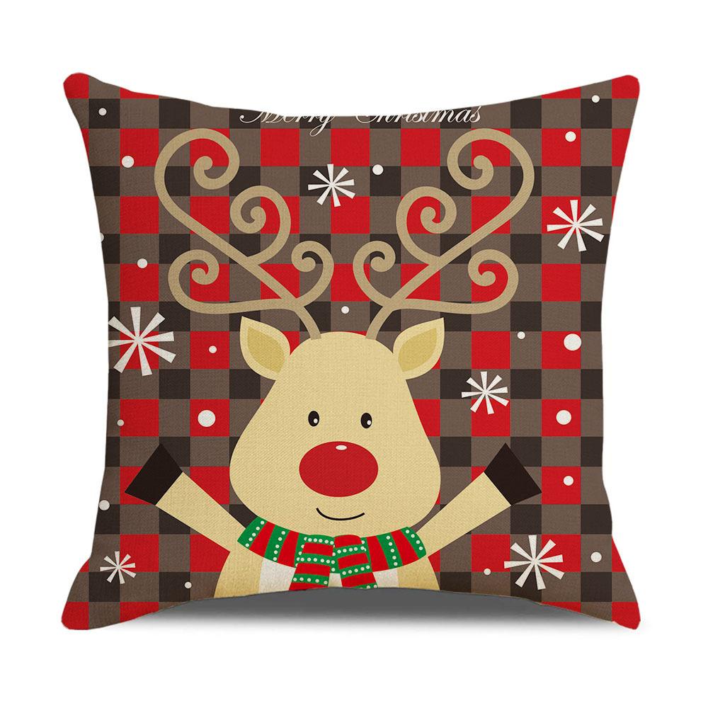 New Christmas Pillowcase Red Plaid Cartoon Linen Pillowcase Christmas Tree Cushion Cover Combination