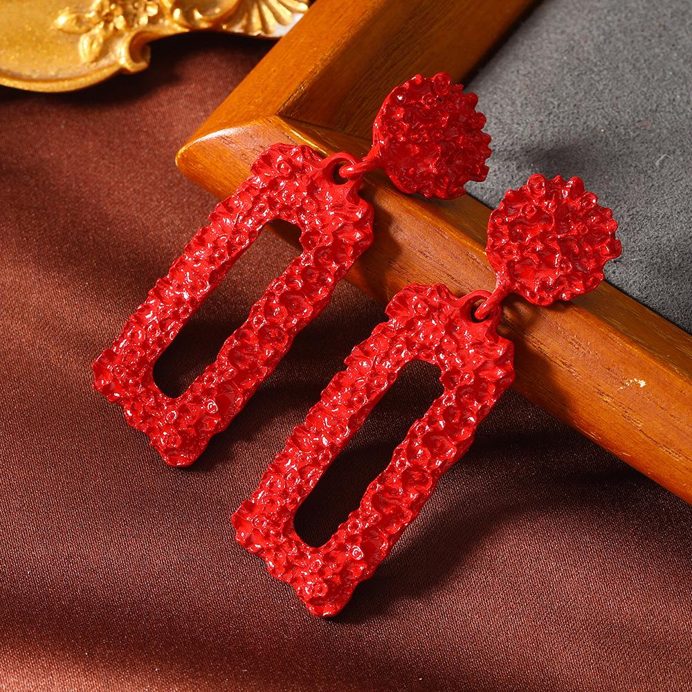 Retro Metallic Geometric Alloy Earrings: Bold, Creative Design for Women