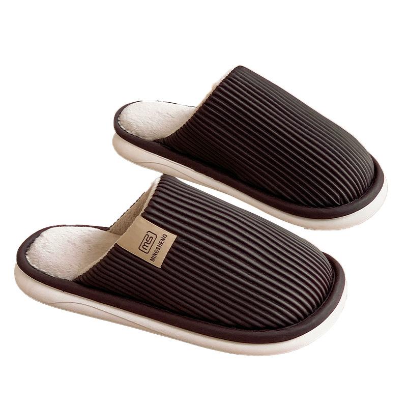 

Light luxury striped cotton slippers autumn and winter indoor home velvet warm couple floor waterproof and non-slip slippers 40 /41 [Suitable for 39-40 foot wear]