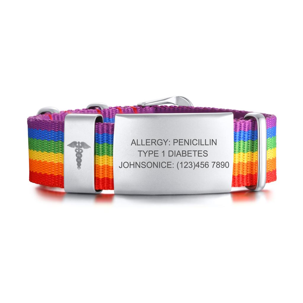 Braccialetto di emergenza, Braccialetto di allerta medica personalizzato, Braccialetto per allergie, Diabetico, Braccialetto identificativo medico Donna, ID medico per bambini