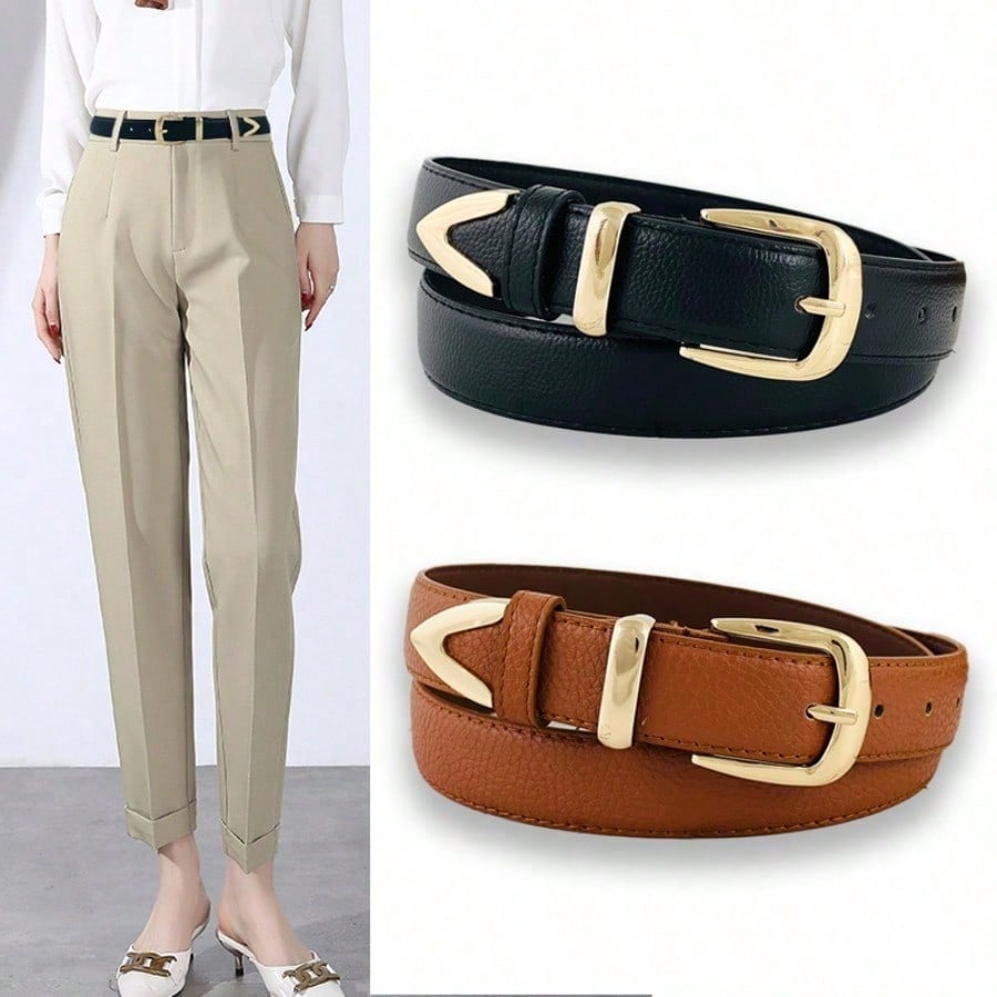 Ladies' Belt Retro Black Ins Style Gold Buckle Jeans Belt Thin Versatile Pants Belt for Women