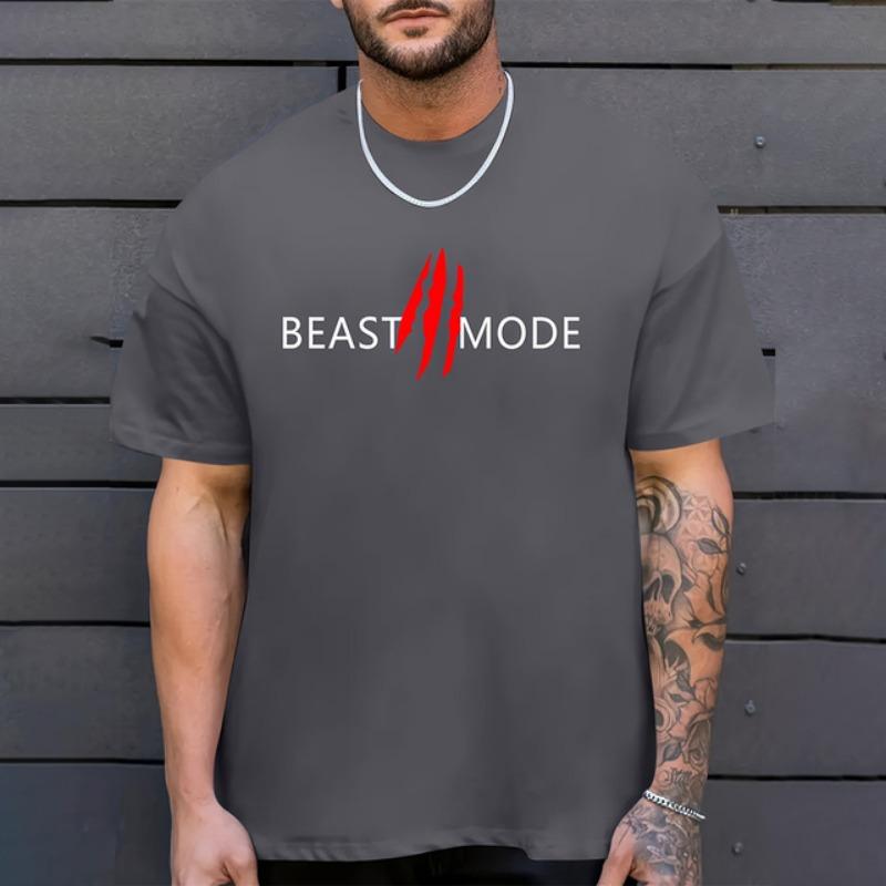 2025 New Hipster Men's Clothing Fashion Beast Mode Letter Print Short Sleeve Top Plus Size Loose T Shirts Menswear Sportswear
