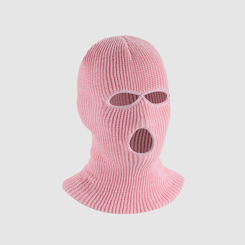 

Зимняя теплая вязаная балаклава: Ветрозащитная маска для лица с тремя отверстиями One Size