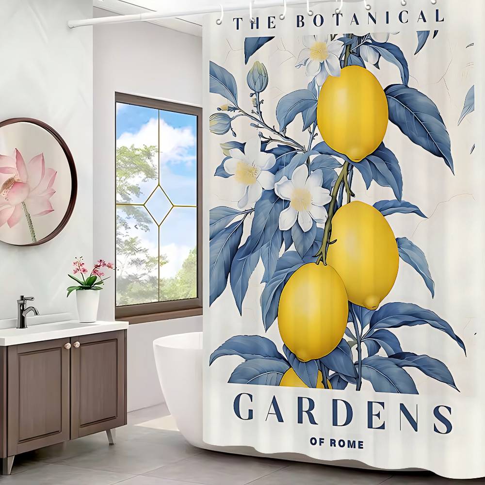 Mediterranean Lemon Cartoon Shower Curtain - Water-Repellent And Leak-Resistant, Mold And Mildew Resistant For