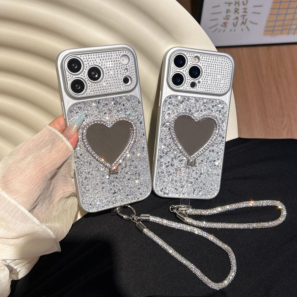 Applicable To Apple 17proMax Glitter Epoxy Mobile Phone Case Love Mirror iPhone16 Lens Rhinestone 15 Protective Case