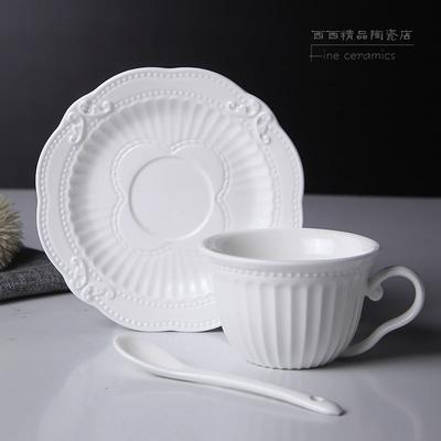 180ML. White Embossed Porcelain Espresso Cup with Saucer, Ceramic Tea Cups and Saucer Sets, Tasse Cafe English Christmas Cup