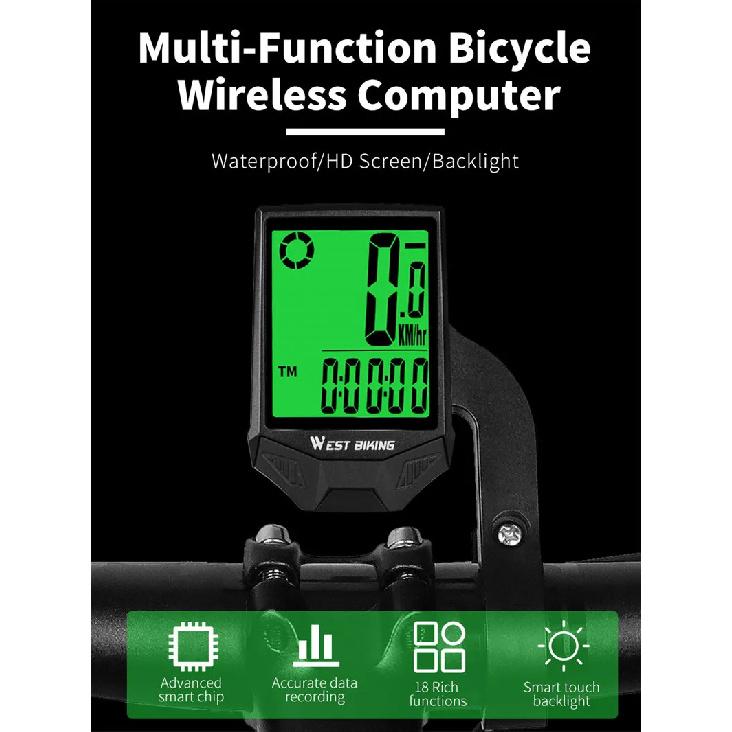WEST BIKING Bicycle Computer Wireless Waterproof MTB Road Bike Speed Odometer With Backlight LCD Digital Cycling Speedometer