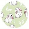Crystal velvet carpet2D Flat Print, not 3D, 1pc Cute Bunny Pattern Round Mat- Soft, Non-Slip, Washable Flannel Mat with Mint Gre