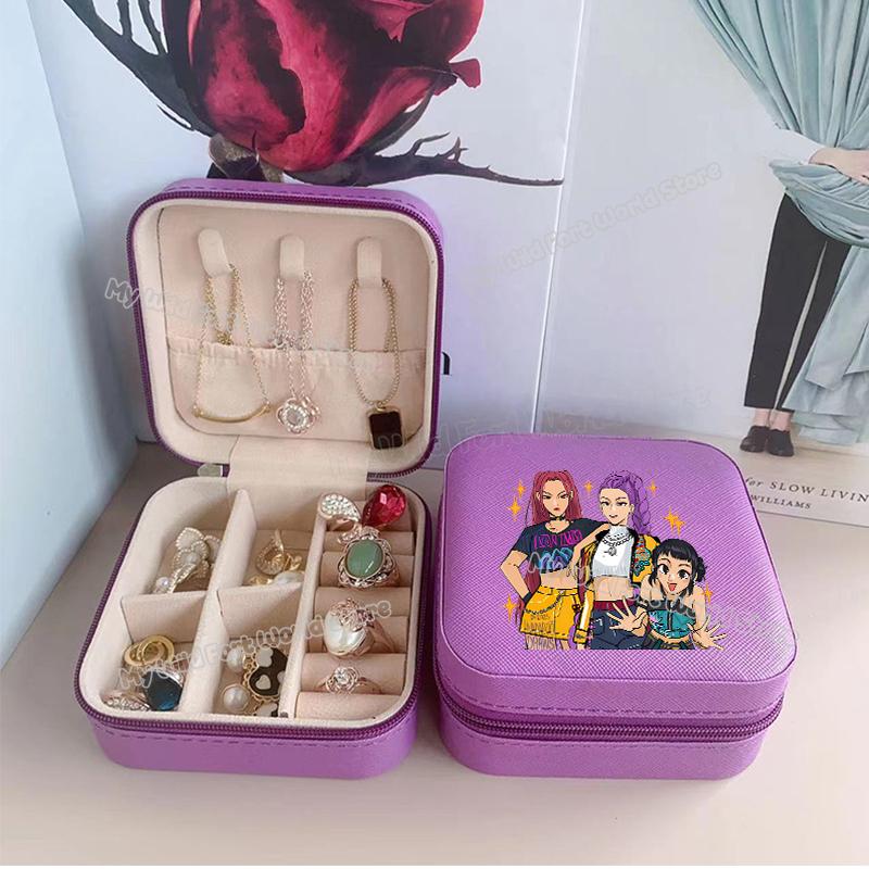 Wysokiej Jakości KPop Łowcy Demonów Pudełko na Biżuterię Organizer na Kolczyki, Naszyjniki, Pierścionki dla Kobiet Mini Organizer na Biżuterię Podróżny Pudełka Ekspozycyjne