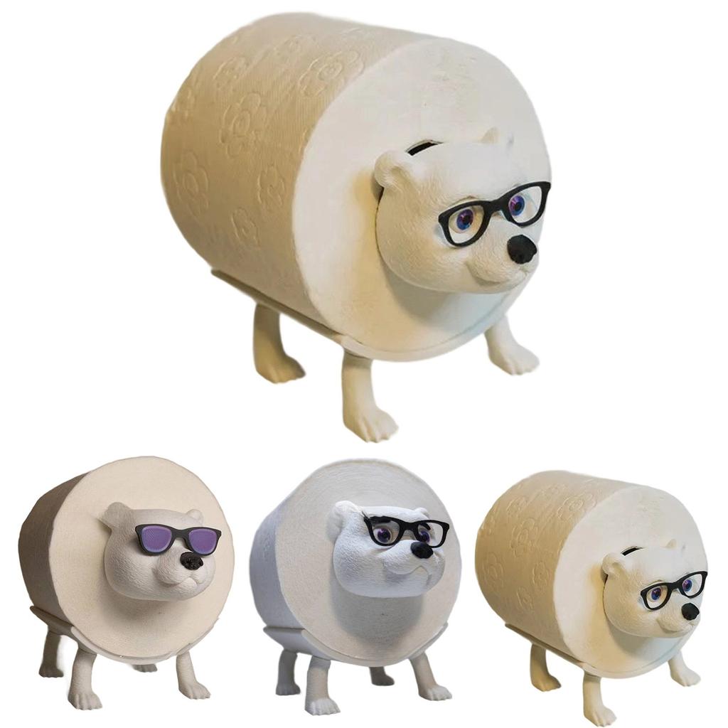 Cute Bear Toilet Paper Holder With Glasses - Sturdy Bathroom Tissue Holder