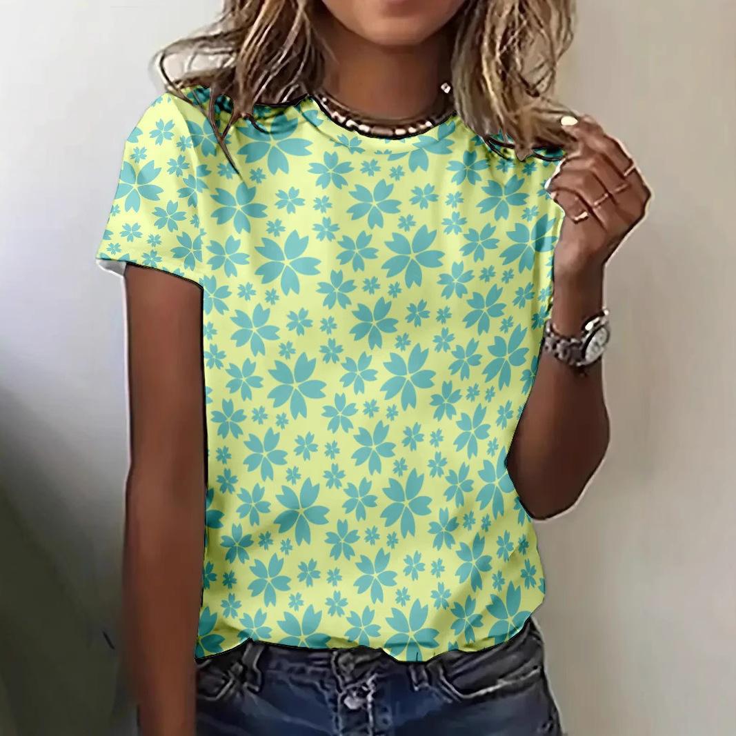 Hot selling 3D digital printing series new summer women s loose round neck short sleeved casual fashion design KTB XS