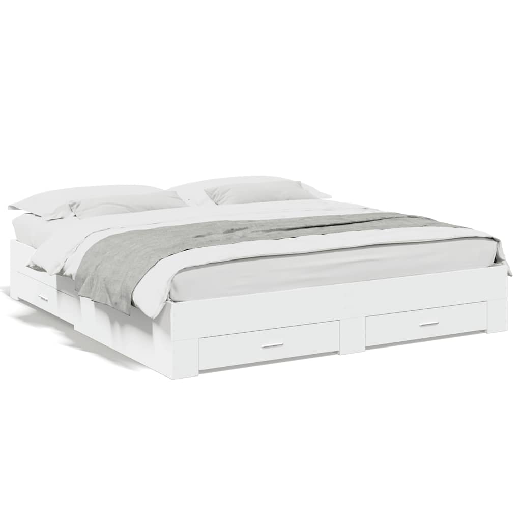 Bed Frame with Drawers White 180x200 Cm Particleboard