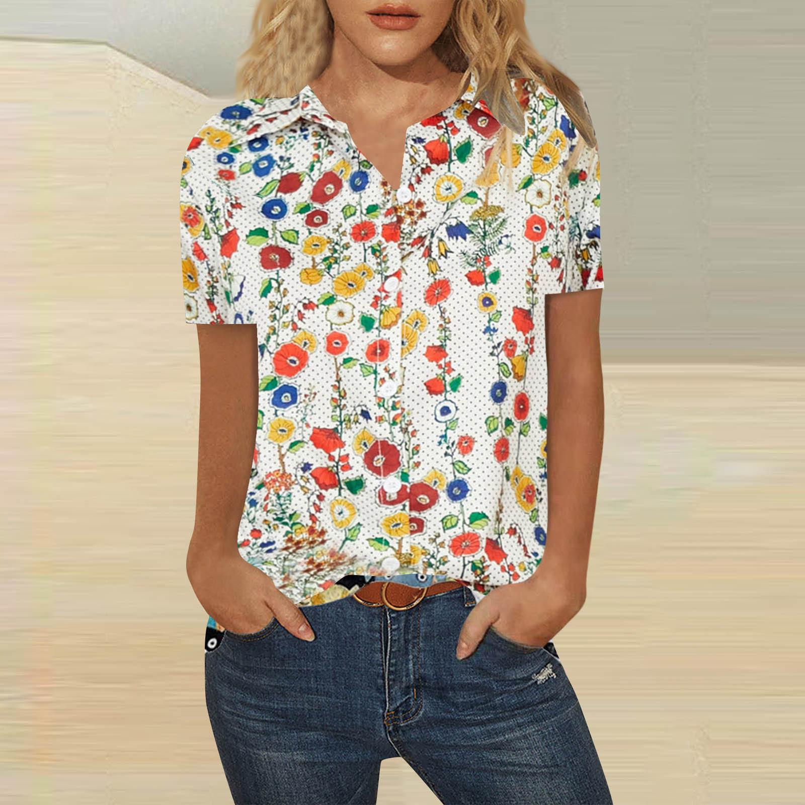 

Жіноча повсякденна модна жіноча бавовняна сорочка з короткими рукавами з принтом XL червоний