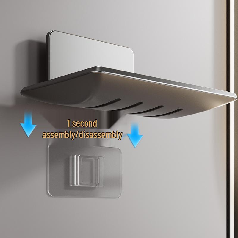Punch-Free Wall-Mounted Aluminum Soap Holder with Drainage for Bathroom Storage