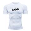 Men's Compression Workout T-Shirt, Dumbbell Heartbeat Printed Quick Dry Breathable Athletic Shirt for Gym Training Runni