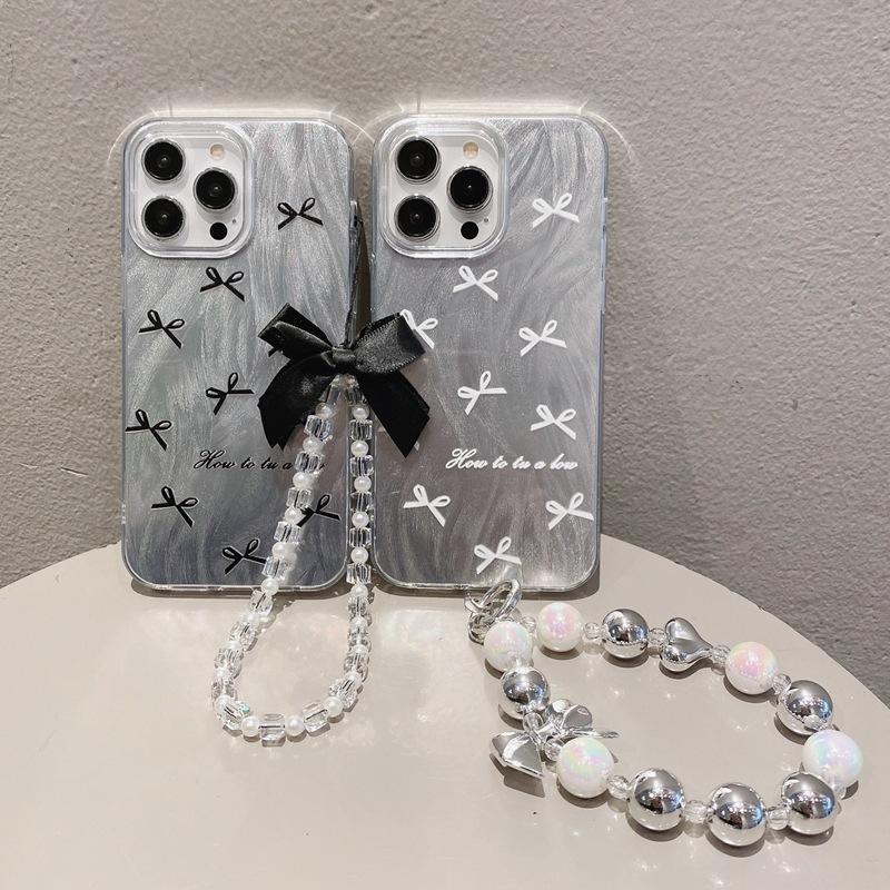 Summer feather yarn is suitable for Apple 16 black and white butterfly mobile phone case iPhone17 large hole anti-drop hard transparent soft edge