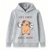 Kids Boys Girls Hooded Pullover Sweatshirt, Cute Capybara Lift First Chill Later Graphic Casual Soft Long Sleeve Hoodie For Daily Workout Playwear