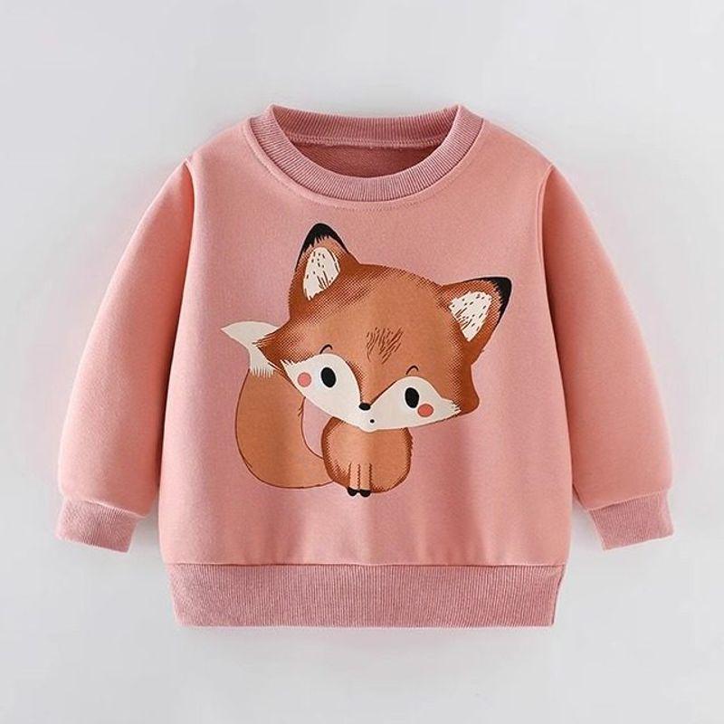 Girls' Sweatshirt, New Autumn Style, European and American Children's Pink Fox Long-Sleeved Bottoming Shirt, Beautiful and Cute Little Girl's Top
