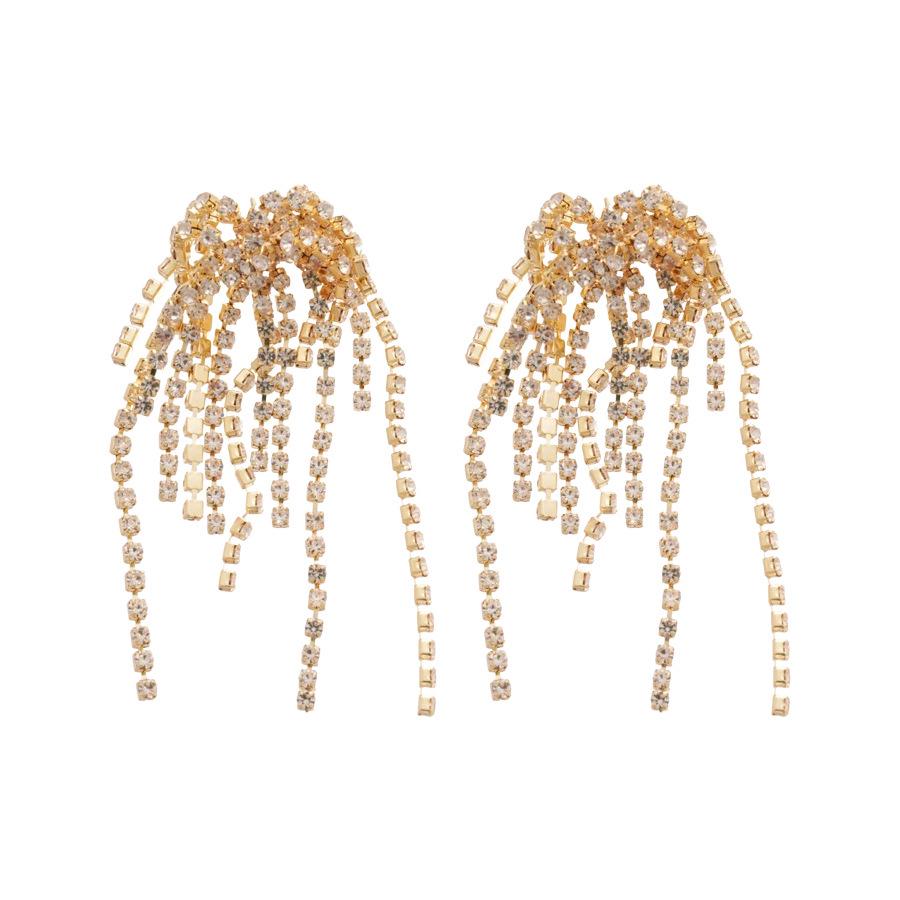 Silver Needle Rhinestone Firework Tassel Stud Earrings - Elegant and Fashionable Ear Ornaments for Women