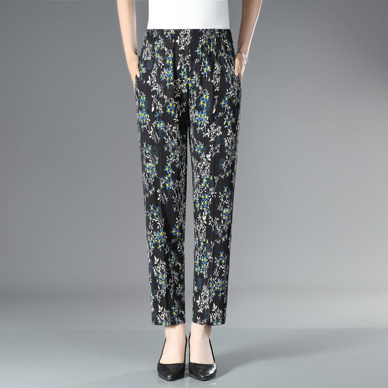 

Летние брюки с цветочным принтом для женщин среднего и пожилого возраста. Эластичные брюки с высокой талией и цветочным принтом больших размеров для женщин среднего возраста. 3XL