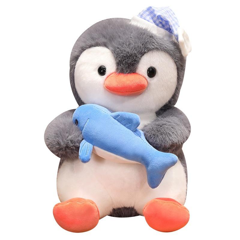 

Kawaii Cartoon Penguins Holding Fish Plush Toy Cute Penguin Christmas Gift Lovely Soft Cartoon Dolls Girls Friends Cute Gift 24cm