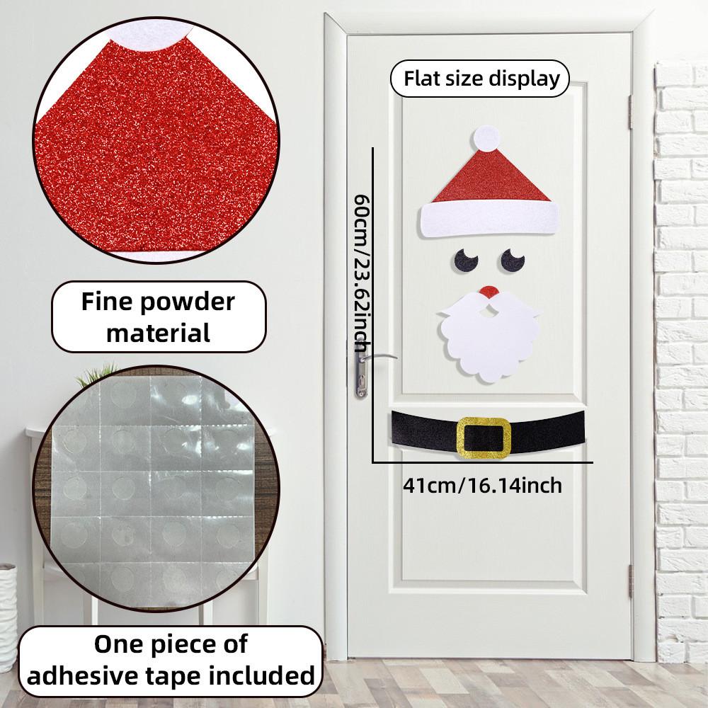Adorable Christmas Door Decor Felt Cartoon Wall Stickers Featuring Reindeer Snowman And Santa Designs