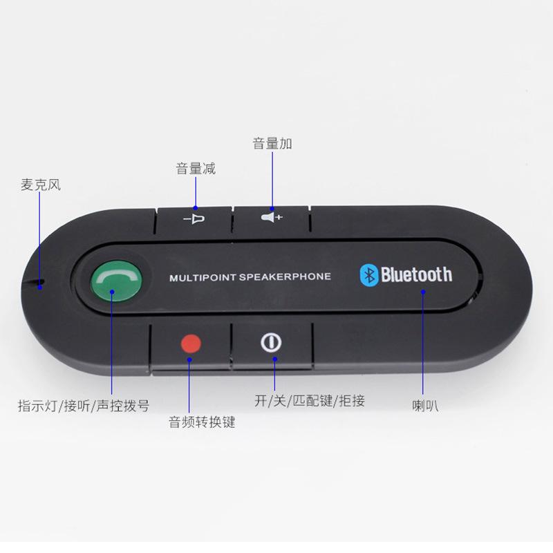 Car Bluetooth Audio Receiver Wireless Hands-Free Calling Music Player Sun Visor Mount Black