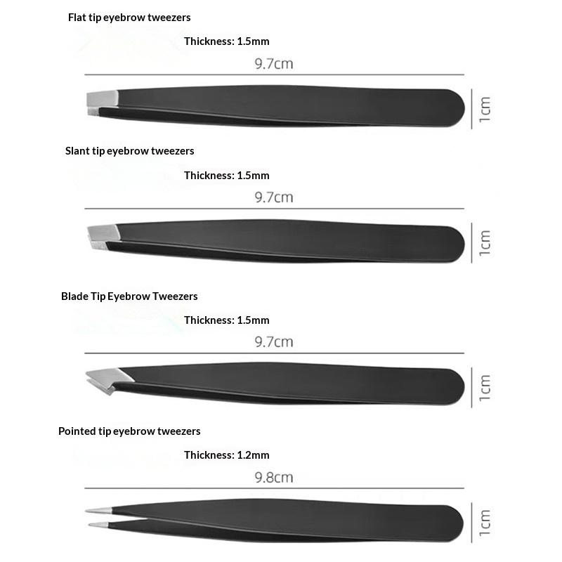 Black Eyebrow Tweezer Set Stainless Steel Multifunctional Slant Tip Eyebrow & Facial Hair Trimming Beauty Eye Styling Tool
