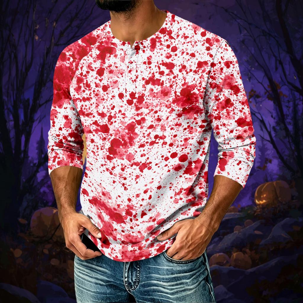 Men's Halloween Print Raglan 3/4 Sleeve Casual Shirt