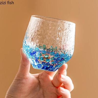 Tasse en verre à points ondulés dessinée à la main Tasse à yaourt à motif martelé créatif Tasse à lait Tasses à petit-déjeuner Tasses à eau ménagères Tasses à thé
