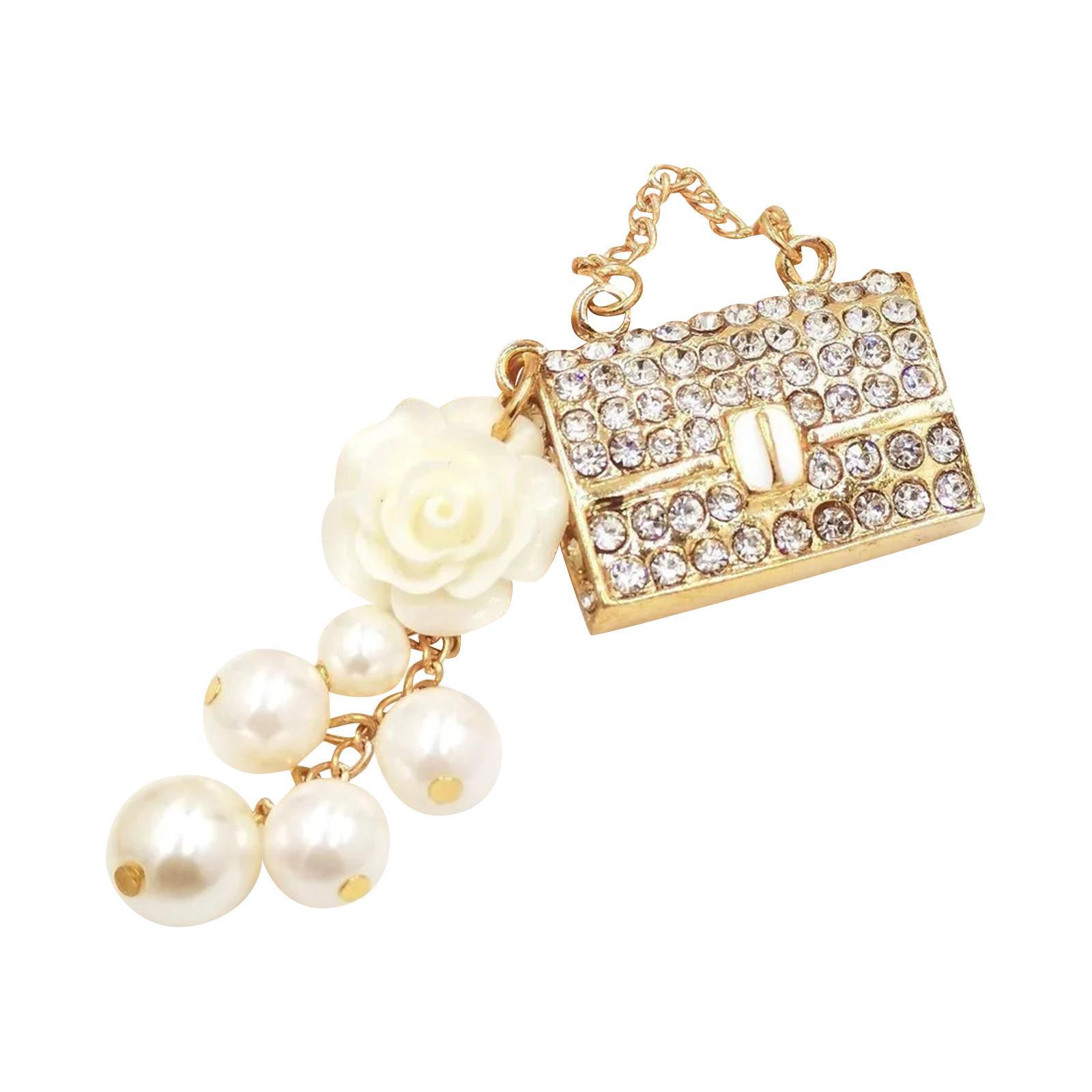 

Креативная жемчужная сумка, аксессуары для телефонных чехлов, подвесные украшения с инкрустацией бриллиантами, автомобильные аксессуары One Size белый