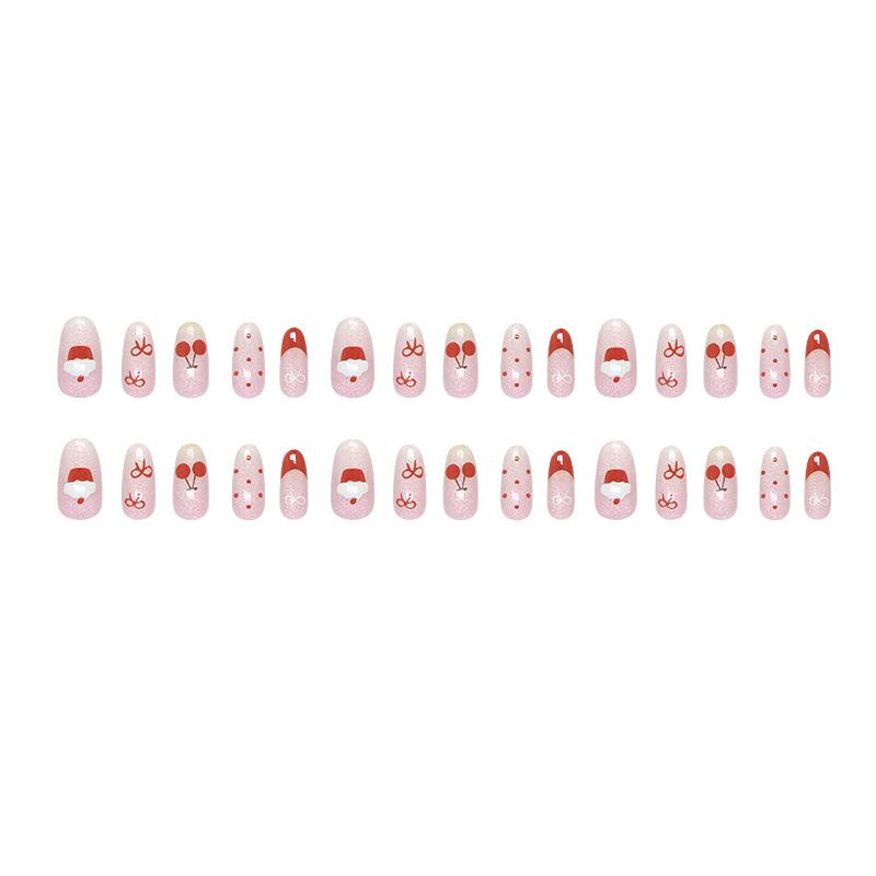 Iced cat-eye cute strawberry cake French cherry bow removable manicure 30 pieces