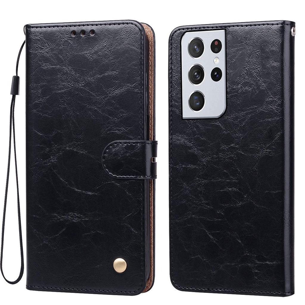 Vintage Crazy Horse Texture PU Leather Flip Wallet Phone Case for Samsung Galaxy S21 Ultra Card Holder Kickstand Shockproof Protective Cover