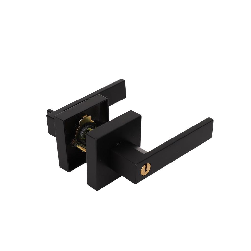 Heavy Duty Entry Door Handle Black Door Lever with Lock Key for Bedroom Bathroom Office Reversible for Right Left Side