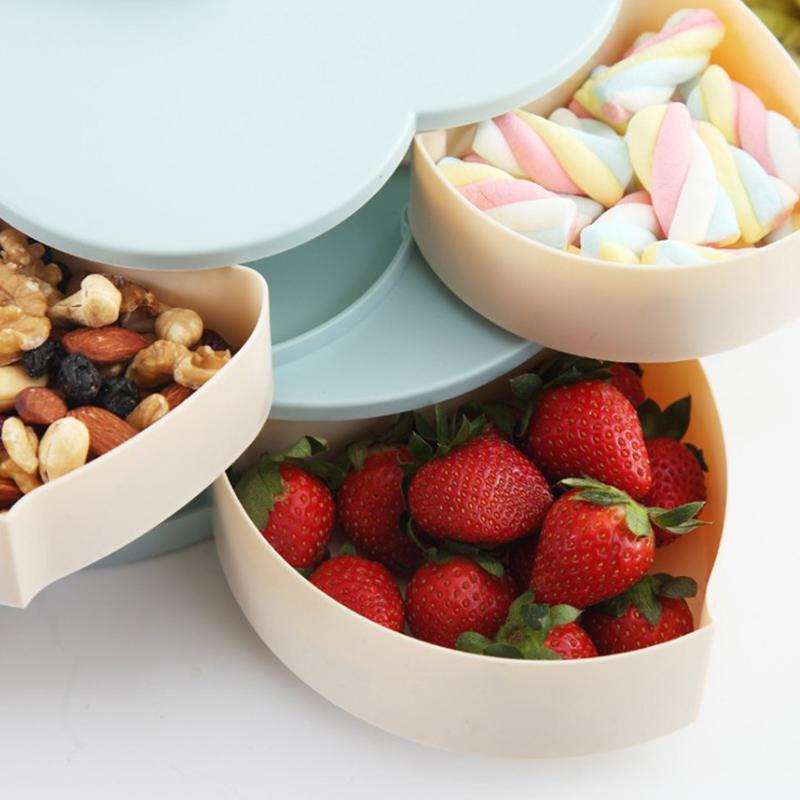 1/2layers Creative Flower Petal Shaped Fruit Plate Rotatable Food Candy Storage Box Nuts Snack Tray Snack Storage Organizer Box