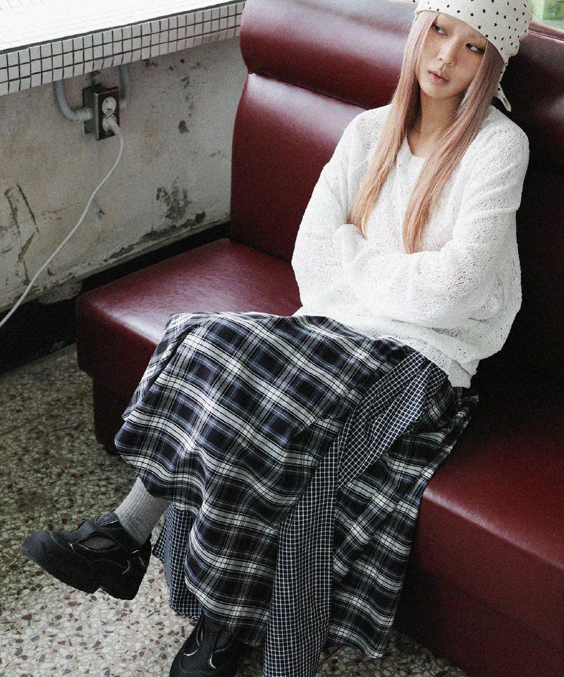 Cookies Check Tie Contrast Skirt (Black)