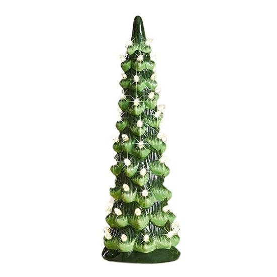 

Фигурка Рождественской елки Расписанная вручную смола Предварительно освещенное елочное украшение с теплыми огнями Рождественское настольное украшение для праздничного домашнего декора стола каминной полки 20cm Warm light