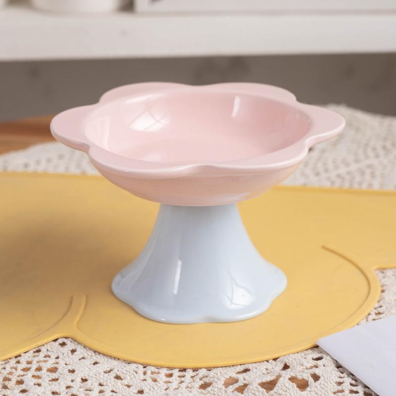 Cerâmica com Pé Alto Tigela Prato para Flores Gato Evita Tombamento Tigela para Comida de Gato Prato para Água Protegendo a Coluna Cervical Tigela para Animais de Estimação
