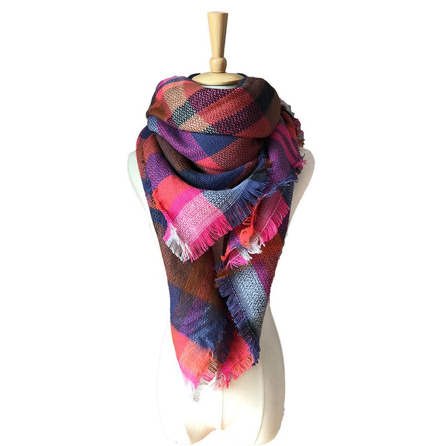 

Осенне-зимний красочный клетчатый квадратный шарф, женский кашемировый клетчатый шарф, шаль ярко-розовый